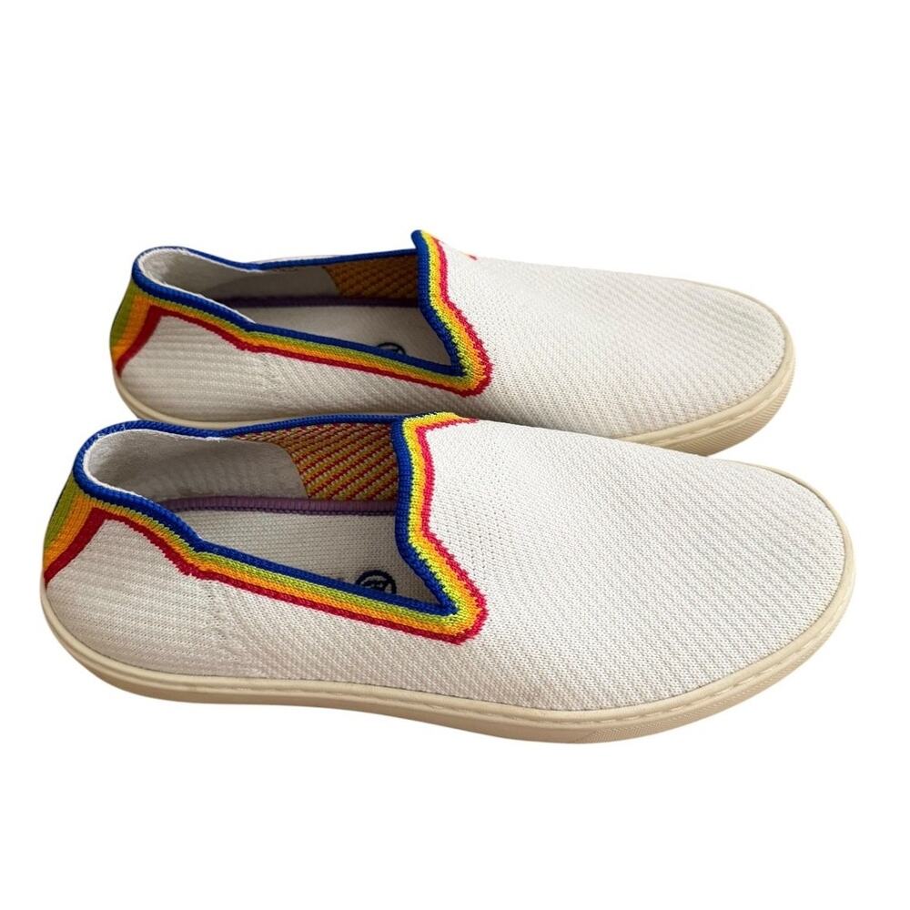 Rothy’s Original Slip-On Sneaker White Rainbow Pride Limited Edition Size 7.5